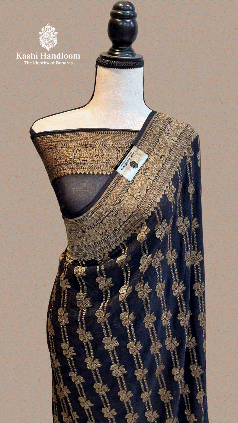 Banaras Handwoven Pure Khaddi Georgette Antique Zari
