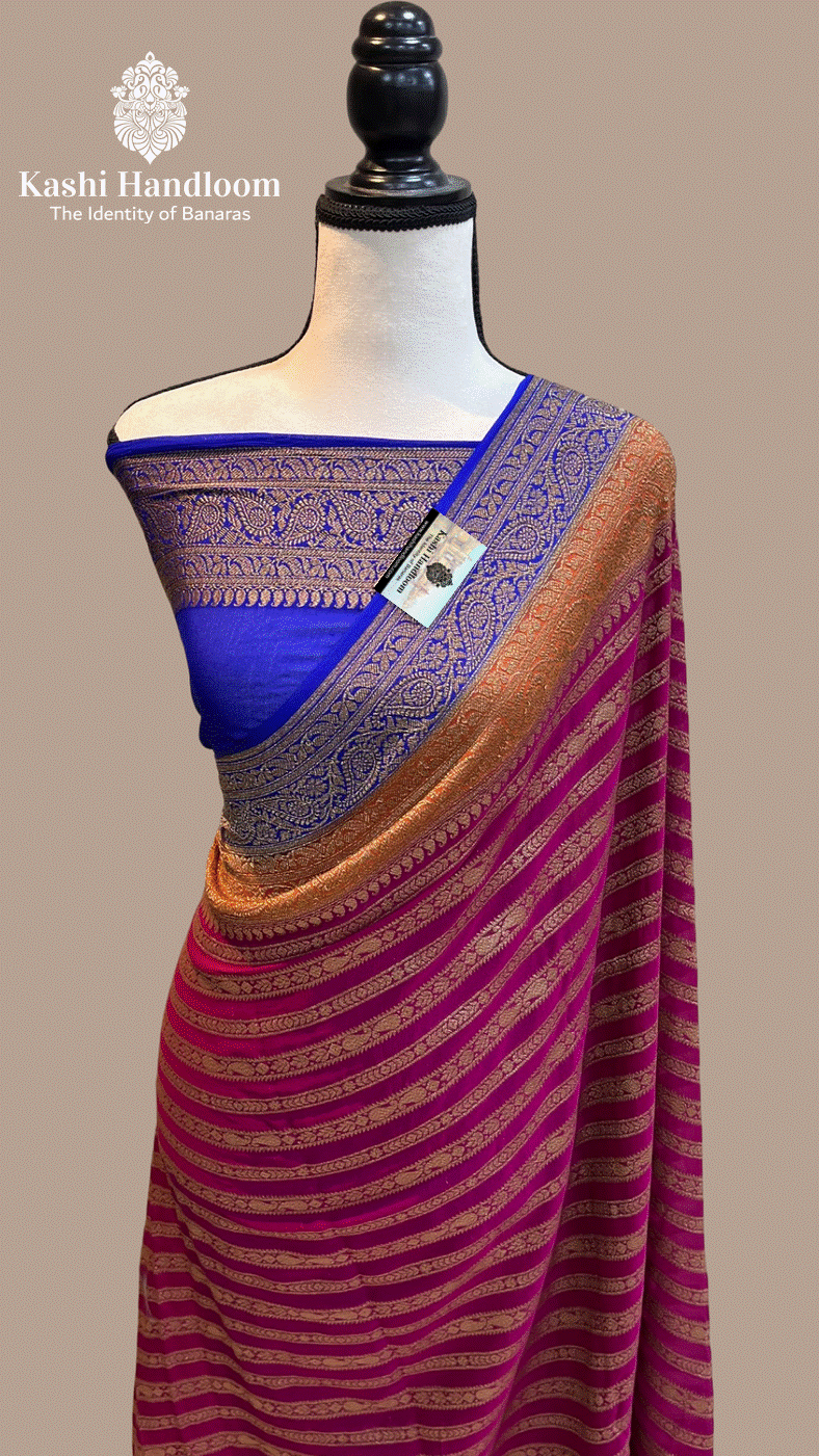 Banaras Handloom Khaddi Georgette Saree  Antique Zari