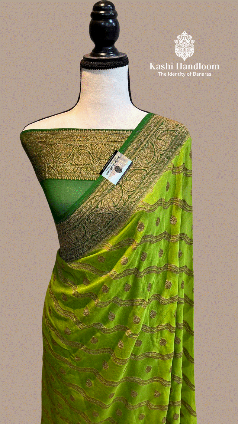 Banaras Handloom Khaddi Georgette Saree Antique Zari