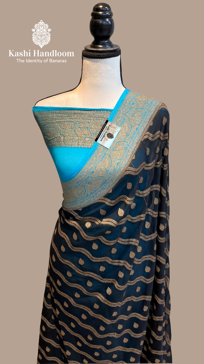 Banaras Handloom Khaddi Georgette Saree Antique Zari