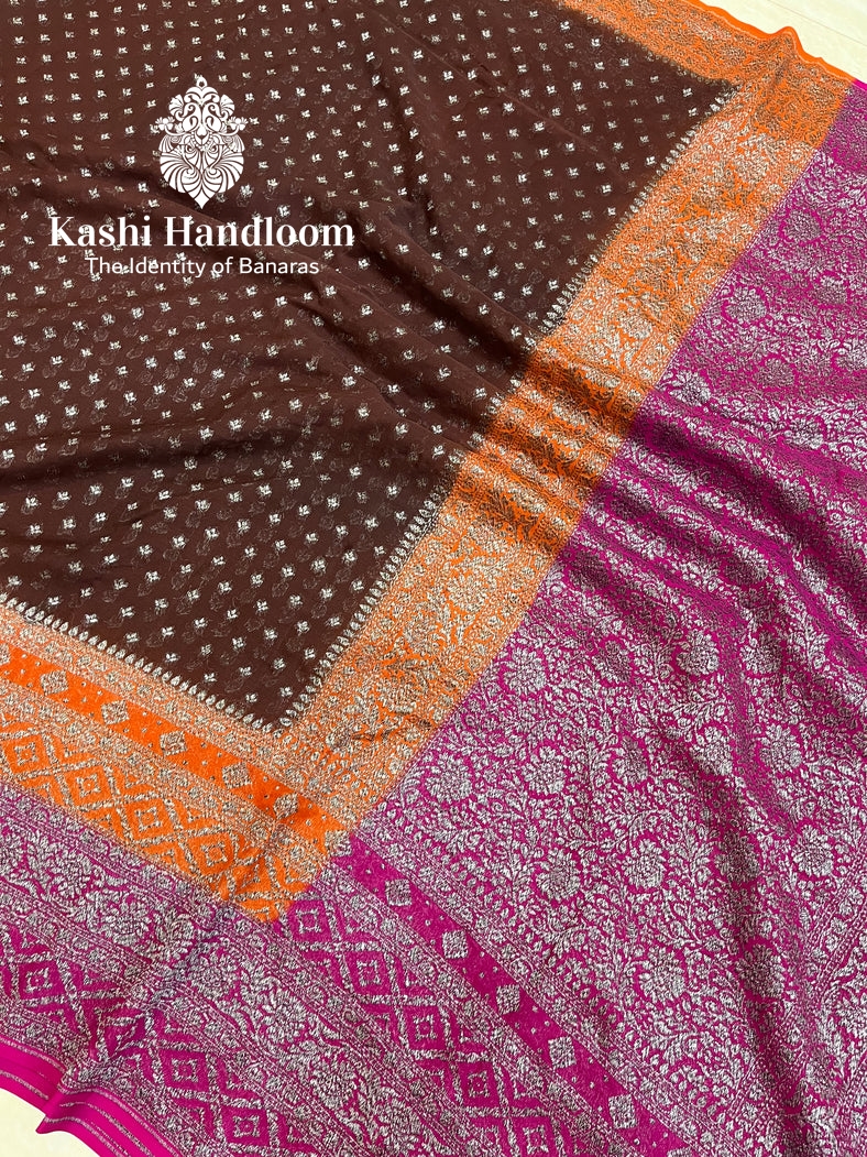 Banaras Handloom Khaddi Georgette Saree Antique Zari