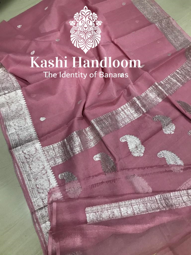 Banaras Handloom Khaddi Georgette Saree Silver Zari