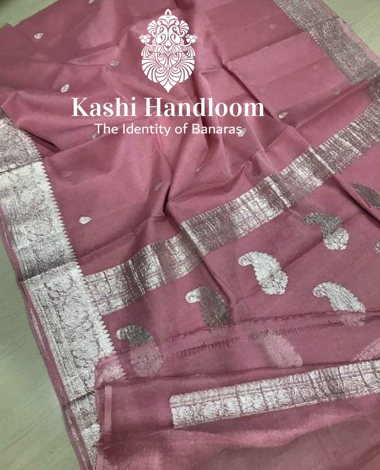 Banaras Handloom Khaddi Georgette Saree Silver Zari